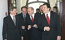 Before the Russia-EU summit. On the left — Federal Chancellor of Austria Wolfgang Schuessel, Secretary General of the Council of the European Union Javier Solana. On the right — President of the European Commission Jose Manuel Barroso.