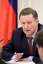 Chief of Staff of the Presidential Executive Office Sergei Ivanov at a meeting of the Presidential Inter-ministerial Working Group for Monitoring Implementation of State Defence Orders and State Arms Procurement Programme.