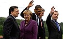 Jose Manuel Barroso, Angela Merkel, Barack Obama, Stephen Harper and Dmitry Medvedev during the G8 Summit.