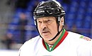 President of Belarus Alexander Lukashenko during the practice before the game.