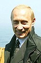President Putin on board the missile cruiser Marshal Ustinov during the tactical exercises of the Baltic and Northern Fleets.