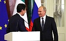 News conference following Russian-Italian talks. With Prime Minister of Italy Giuseppe Conte.