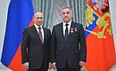Instructor test cosmonaut of the Gagarin Research and Test Cosmonaut Training Centre Alexander Skvortsov is awarded the Order for Services to the Fatherland IV degree.