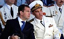 At a naval parade to celebrate Navy Day. With Commander in Chief of the Russian Navy Admiral Vladimir Vysotsky.