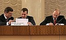 At the National Assembly of Regional Municipal Councils. Left — First Deputy Prime Minister Dmitry Medvedev and Regional Development Minister Dmitry Kozak.