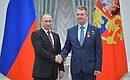 Instructor test cosmonaut of the Gagarin Research and Test Cosmonaut Training Centre Alexander Samokutyayev is awarded the Order for Services to the Fatherland IV degree.
