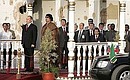At the official greeting ceremony between the President of Russia and leader of the Libyan Revolution Muammar Gaddafi.