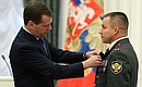 Ceremony for presenting state decorations. Vadim Kozlov, head of special task group of the Federal Drug Control Service’s office for Chelyabinsk Region, received the Order of Courage.