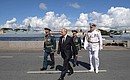 Main Naval Parade. From left: Defence Minister Sergei Shoigu, Commander of the Western Military District’s forces Aleksandr Zhuravlev, and Commander-in-Chief of the Russian Navy Nikolai Evmenov.