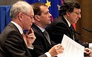 With European Commission President Jose Manuel Barroso and European Council President Herman Van Rompuy (left) at a joint news conference following the Russia-EU Summit.