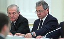 At the meeting on the implementation of presidential executive orders of May 7, 2012. Presidential Plenipotentiary Envoy to the Northwest Federal District Vladimir Bulavin (left) and Defence Minister Sergei Shoigu.