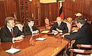President Putin meeting with Governor of Taimyr Alexander Khloponin, Alexander Uss, Speaker of the Krasnoyarsk Legislature and Acting Governor of Krasnoyarsk Nikolai Ashlapov.