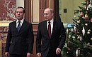 Перед началом расширенного совещания с членами Правительства. С Председателем Правительства Дмитрием Медведевым.