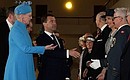 President Medvedev and Queen Margrethe II introducing members of their delegations.