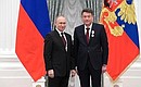 Presentation of state decorations in the Kremlin. Andrei Karpin, Director General of the National Medical Radiology Research Centre, Ministry of Healthcare, receives the Order of Pirogov.