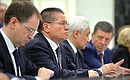 At the meeting with Government members. From left to right: Minister of Culture Vladimir Medinsky, Minister of Economic Development Alexei Ulyukayev, Presidential Aide Andrei Belousov and Deputy Prime Minister Dmitry Kozak.