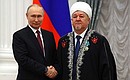 Ceremony for presenting state decorations. The Order of Friendship is awarded to Mufti Haydar Khafizov, Chair of the Regional Spiritual Administration of Muslims of the Yamalo-Nenets Autonomous Area. Photo: Vyacheslav Prokofyev, TASS