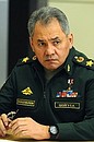 Defence Minister Sergei Shoigu before the meeting on defence industry development.