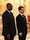 Церемония вручения верительных грамот послами иностранных государств. С послом Габонской Республики Рене Маконго.