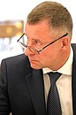 Emergencies Minister Yevgeny Zinichev at a meeting with Government members.