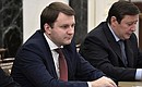 Before the meeting with Government members. Economic Development Minister Maxim Oreshkin (left) and Deputy Prime Minister Alexander Khloponin.
