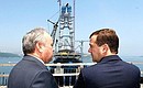 During an inspection of the bridge being built across the Eastern Bosporus Straight.
