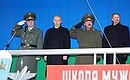 President Putin watching a march-past of military cadets of the Ryazan Paratrooper Institute named after General of the Army Vasily Margelov.