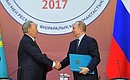 Vladimir Putin and Nursultan Nazarbayev signed a Joint Statement on the 25th anniversary of establishing diplomatic relations between the Russian Federation and the Republic of Kazakhstan.