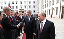 During the official welcoming ceremony for Vladimir Putin held by Federal President of the Republic of Austria Alexander Van der Bellen. Presentation of the Russian delegation.