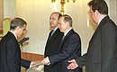 Presentation of credentials. Greek Ambassador Dimitrios Paraskevopoulos presenting his credentials to the Russian President.