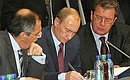 At an enlarged session of the Council of CIS heads. With Russian Foreign Minister Sergei Lavrov (left) and Presidential Aide Sergei Prokhodko.