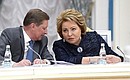 Chief of Staff of the Presidential Executive Office Sergei Ivanov and Federation Council Speaker Valentina Matviyenko at a meeting of the Coordination Council for Implementing the National Children’s Strategy.