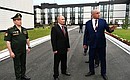 Visiting Defence Ministry’s Kemerovo Presidential Cadet School. With Kemerovo Region Governor Sergei Tsivilev and head of the school Yury Gordeyev (left).