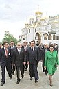 President Vladimir Putin and Venezuelan President Hugo Chavez on a walking tour of the Kremlin.