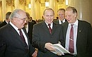 President Putin with Moscow State University Rector Viktor Sadovnichy, left, and Zhores Alferov, Fellow of the Russian Academy of Sciences, right, at the 7th congress of the Russian Rectors\' Union.