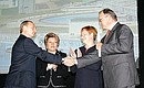 Ceremony for the opening of the South-West wastewater treatment plant. To the right of President — Petersburg governer Valentina Matvienko, President of Finland Tarja Halonen and Prime Minister of Sweden, Goran Persson.