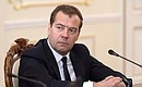 At the meeting with Government members. Prime Minister Dmitry Medvedev.