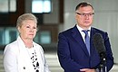 President of Moscow State Choreography Academy Maria Leonova and Deputy Prime Minister Marat Khusnullin during a videoconference on building museums, cultural and educational complexes in Vladivostok, Kemerovo, Kaliningrad and Sevastopol. Kirill Kazachkov, Rosscongress