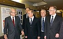 President Putin after a meeting of the State Council on Science and High Technologies. To the left is Vadim Ivanov, director of the Bio-Organic Chemistry Institute and Rem Petrov, member of the Russian Academy of Sciences and Academy adviser. To the right is Yury Osipov, president of the Russian Academy of Sciences.