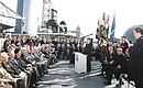 Выступление на торжественной церемонии открытия после реставрации крейсера-музея «Белфаст». Фото Ирины Калашниковой