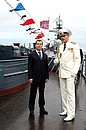 Visiting the Baltic Fleet’s flagship destroyer Nastoichivy. With the ship’s commander, Sergei Chobitko.