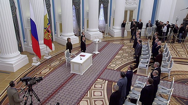 Церемония подписания законов о принятии Крыма и Севастополя в состав России
