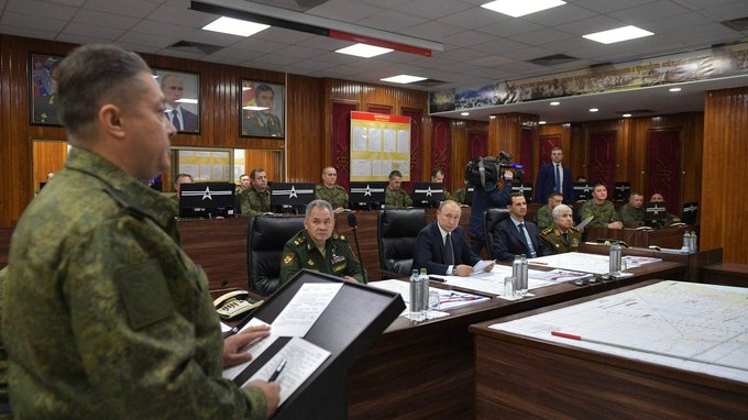 Выступления в ходе посещения командного пункта группировки Вооружённых Сил России в Сирии