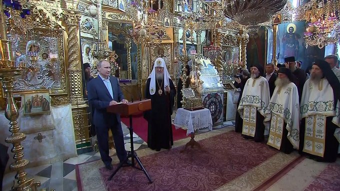 Выступление по окончании молебна в Русском на Афоне Свято-Пантелеимоновом монастыре