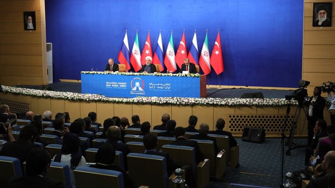 Пресс-конференция по итогам встречи с Президентом Ирана Хасаном Рухани и Президентом Турции Реджепом Тайипом Эрдоганом