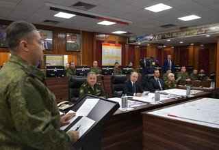 Выступления в ходе посещения командного пункта группировки Вооружённых Сил России в Сирии